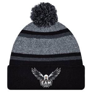 9M069M Acrylic Roll Pom Pom Toque - Black/Charcoal